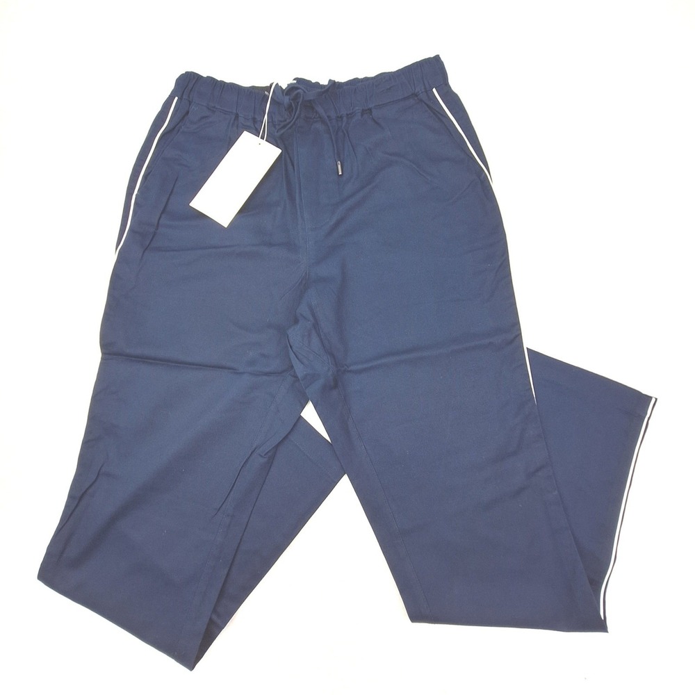 Wildfang Essential Piped Drawstring Pant Womens Medium Navy Blue Modern NWT